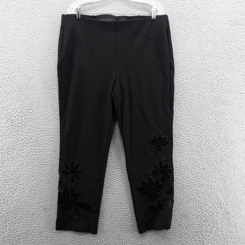 Chicos Juliet 360 Velvet Floral Applique Ankle Pants Size 3 US 16 Black‎ Womens